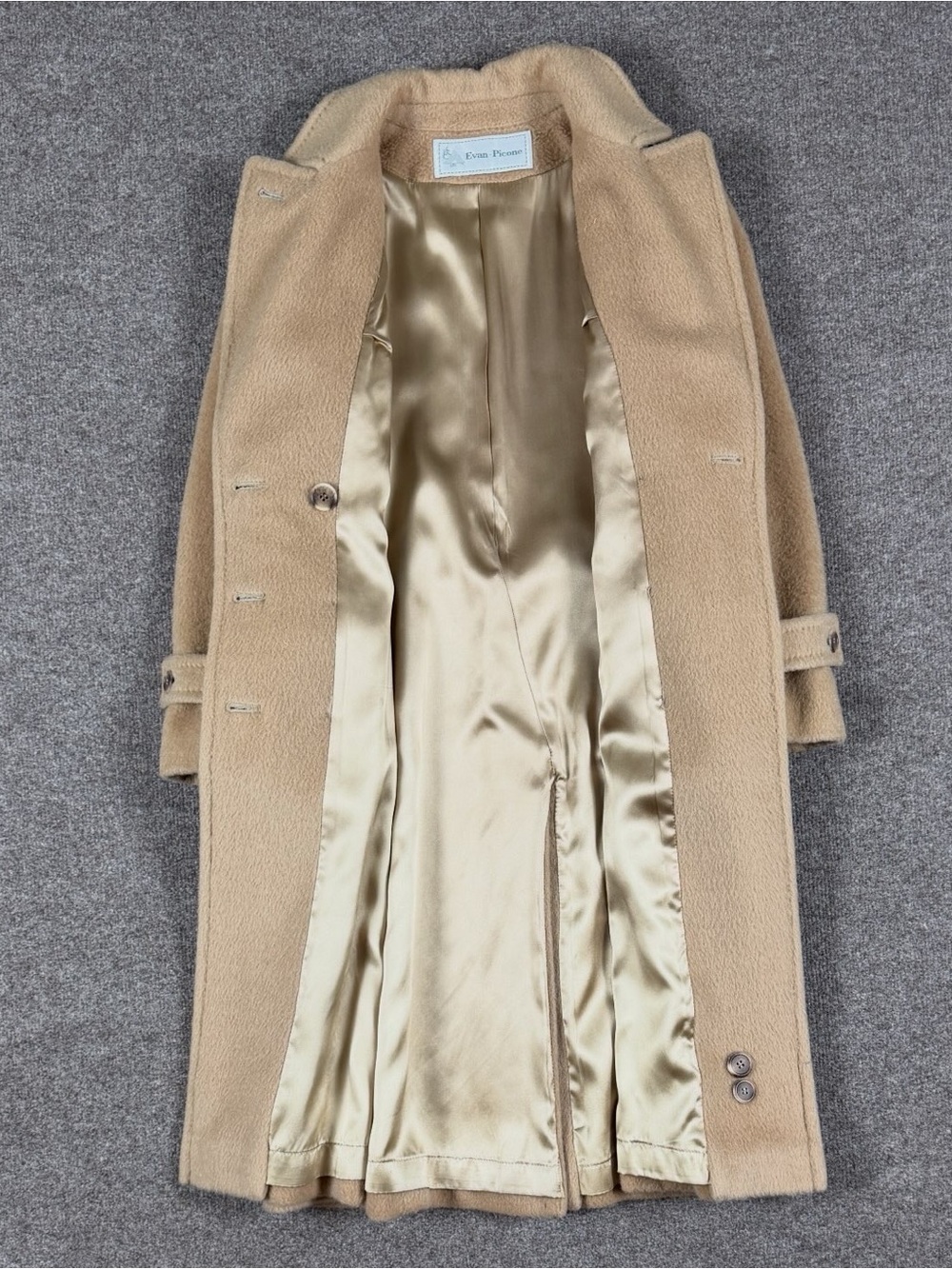 Vintage Evan Picone Tan Camel Double Breasted Wool Coat Women’s Medium Overcoat - Picture 3 of 11